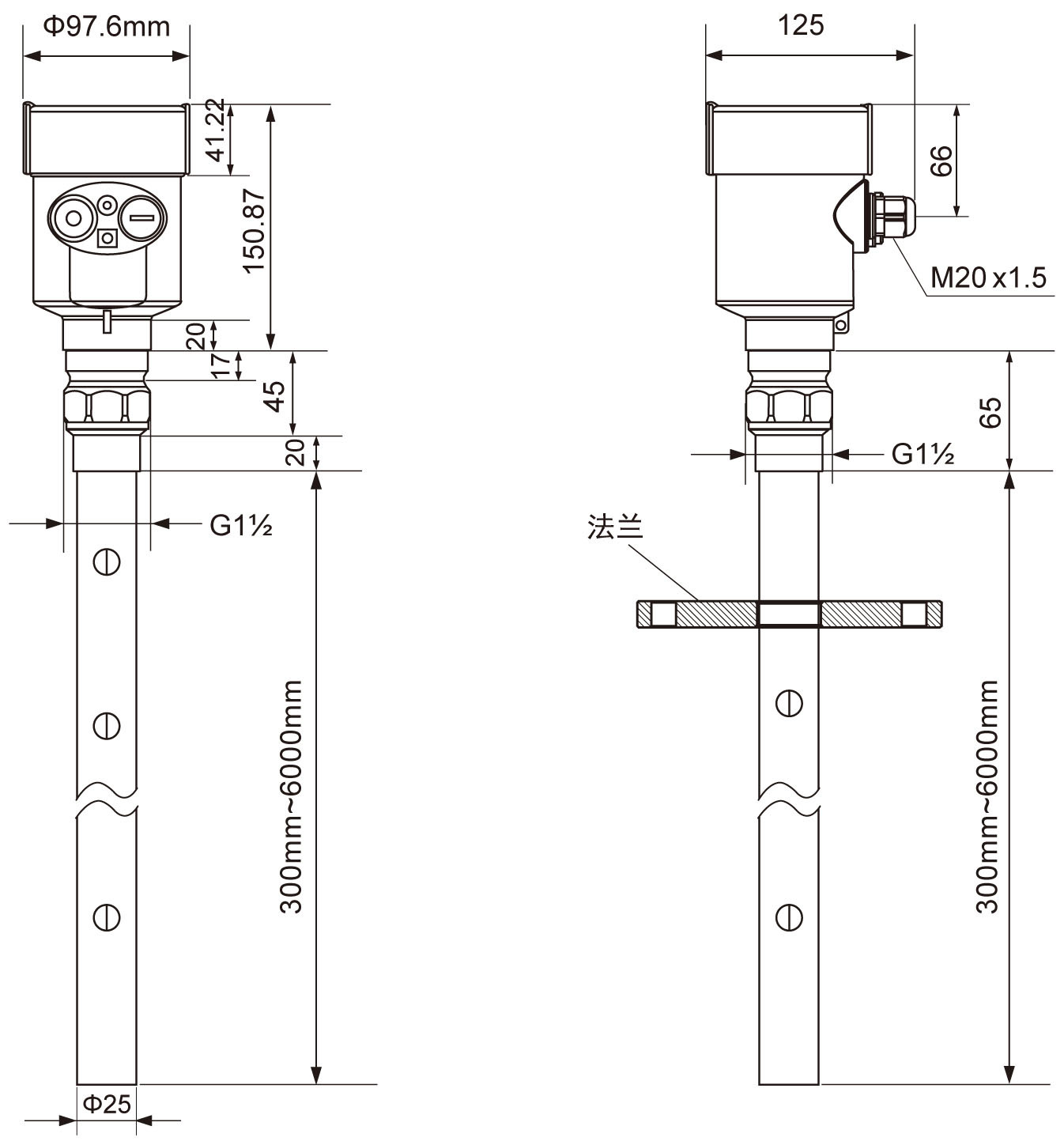 Particularly Low Dielectric Constant Liquid -40℃ Radar Type Level Sensor