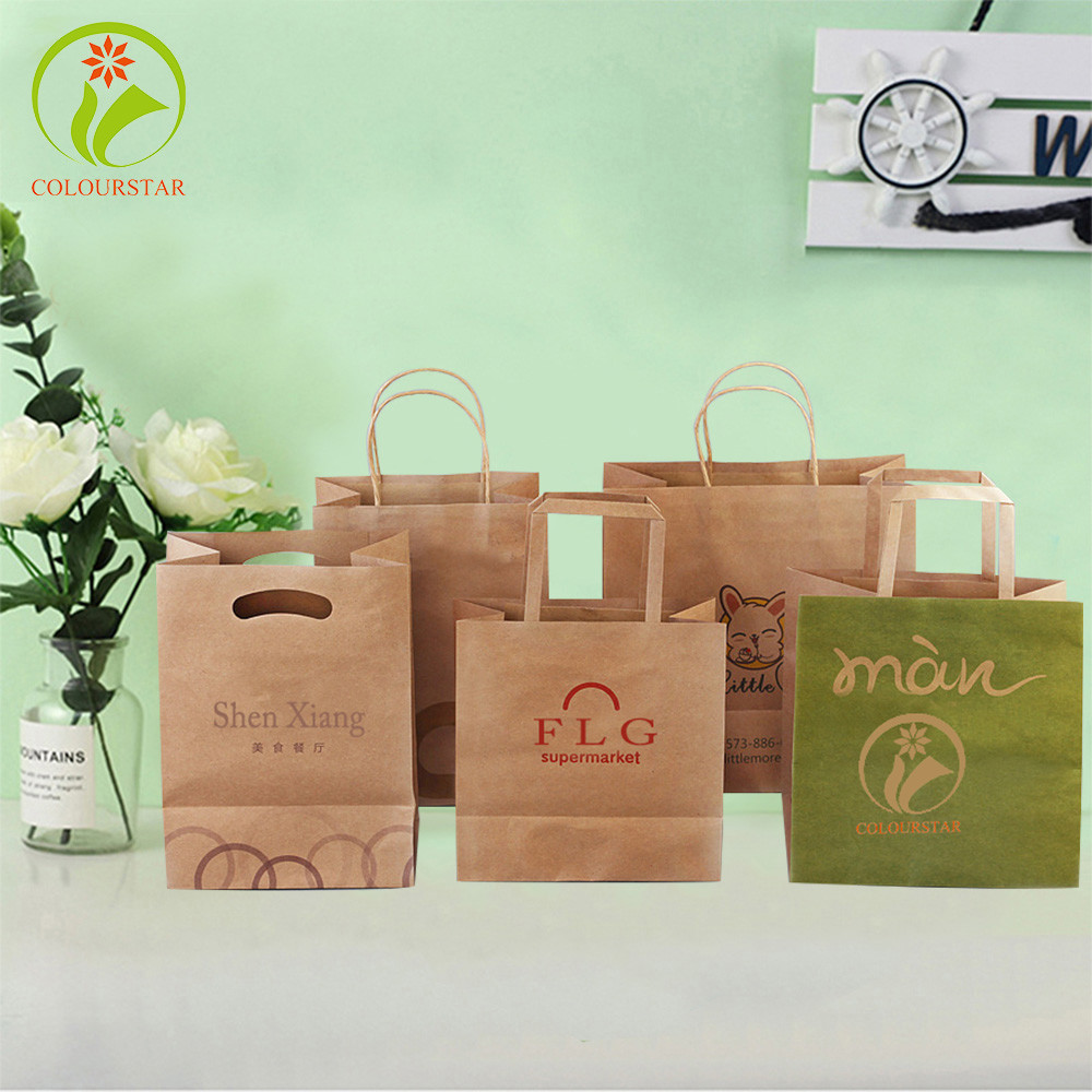 Pantone CMYK Kraft Paper Grocery Bag Food Grade 120gsm With Twisted Handle