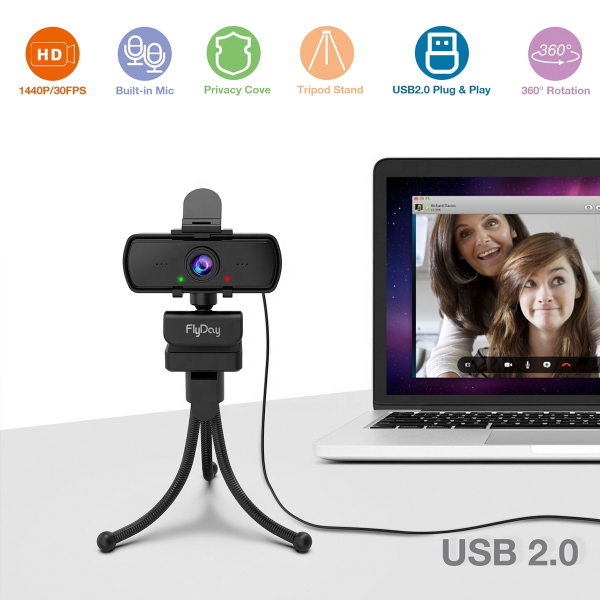 Oem Online Meeting 2 Megapixel Webcam 1440P Computer Camera CMOS Sensor