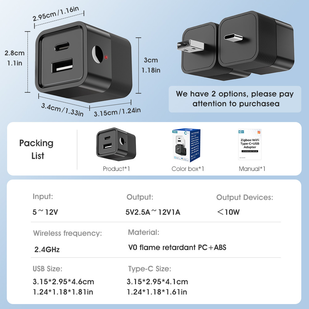Tuya Smart WiFi Mini Portable Power Adapter – 5V Micro USB & Type-C Charger Plug with Wireless APP Control, Timing, Voice Commands, Alexa Compatible