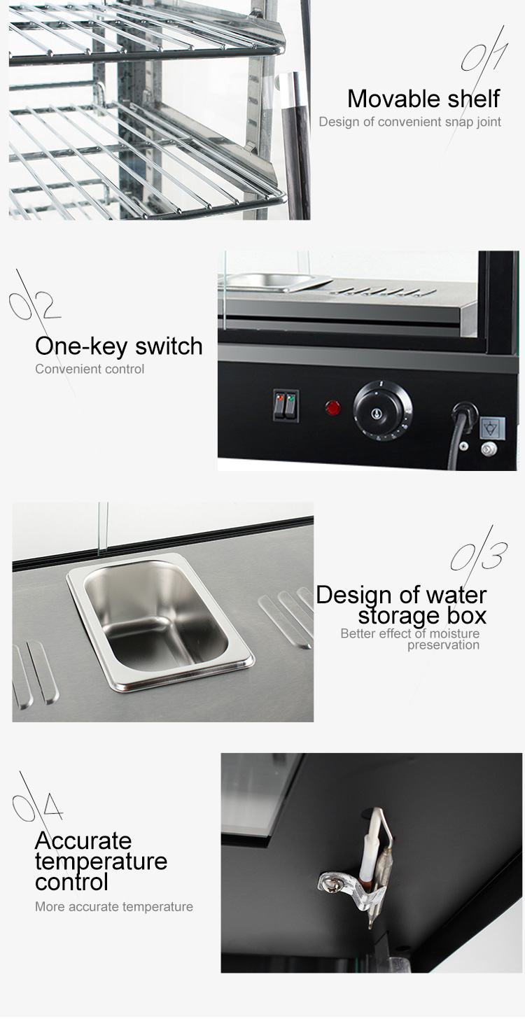 Electric Countertop Glass Food Warmer Display Showcase 3 Layers Table Top Power Source