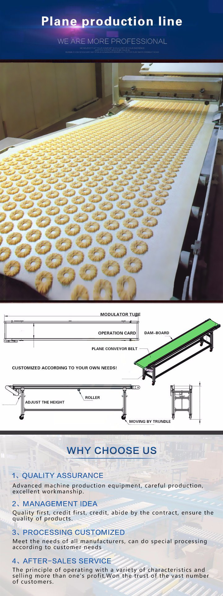 White Food Grade Adjustable Roller Conveyor Customized Size With Rubber Belt