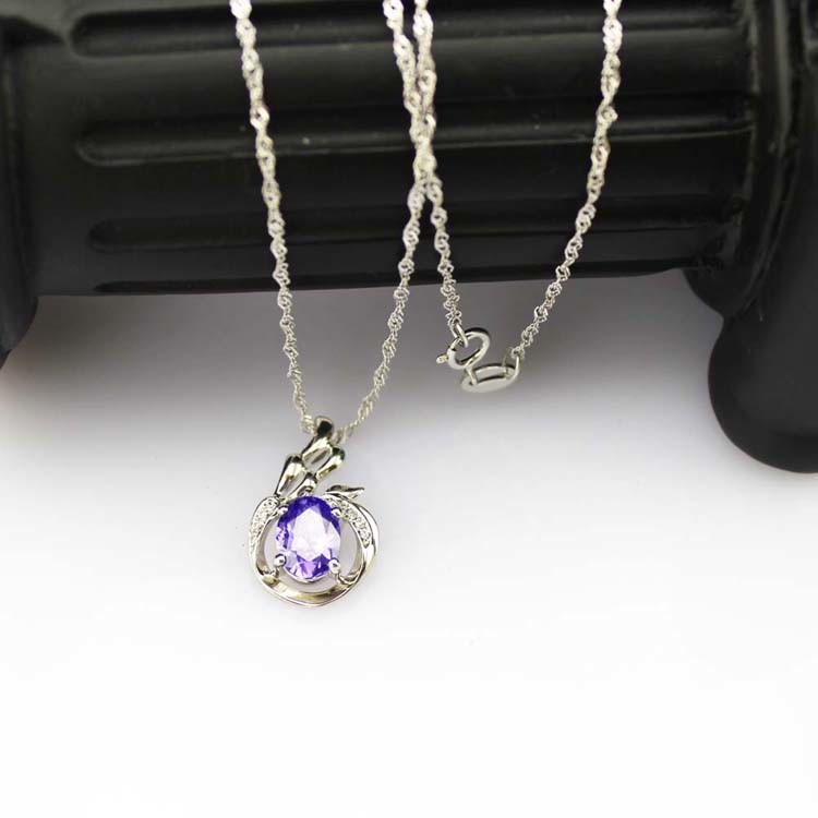 925 Silver Pendant with 6x8mm Oval Green and Clear Cubic Zircon Pendant (PSJ0401)