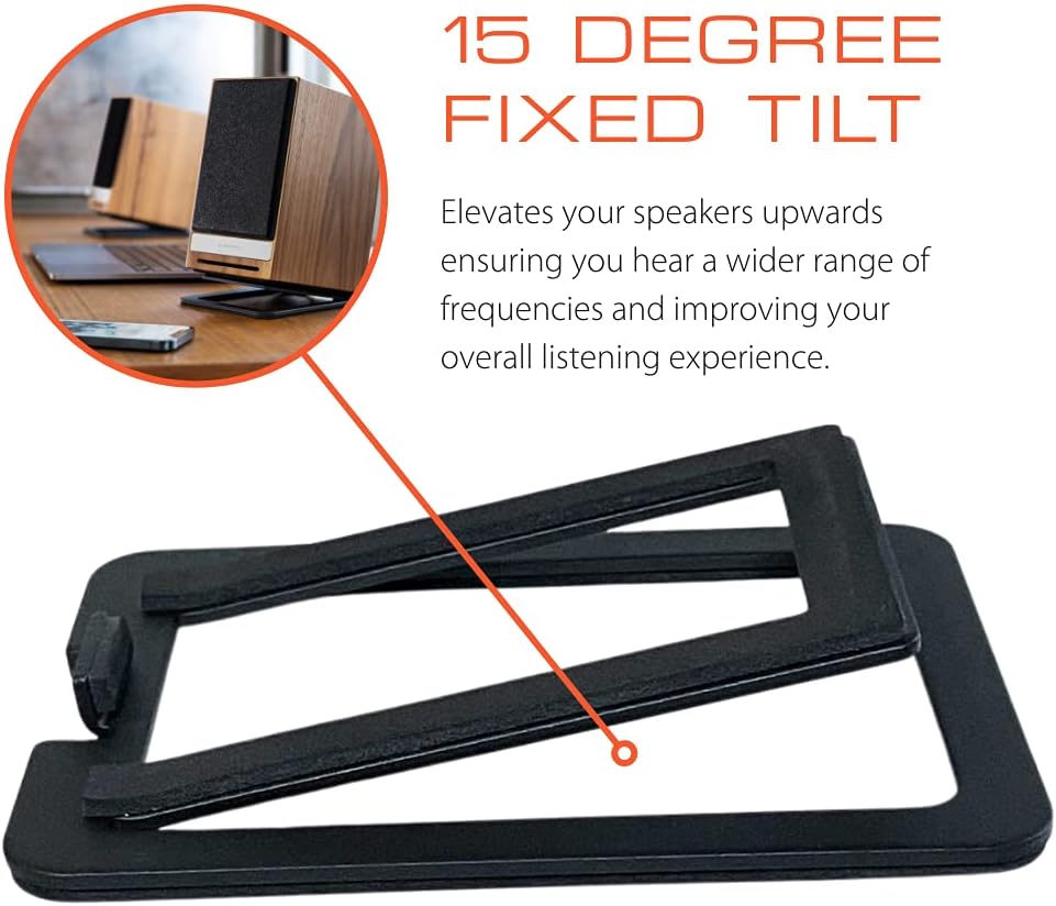 Silver Studio Monitor Vibration Damping Tilted Tabletop Speaker Stand for Bookshelf Computer Speakers