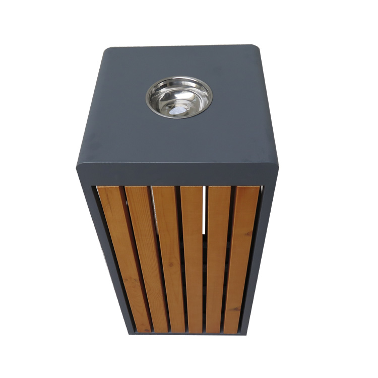 Rain Proof 9.2gal Outdoor Wooden Trash Can With Ashtray