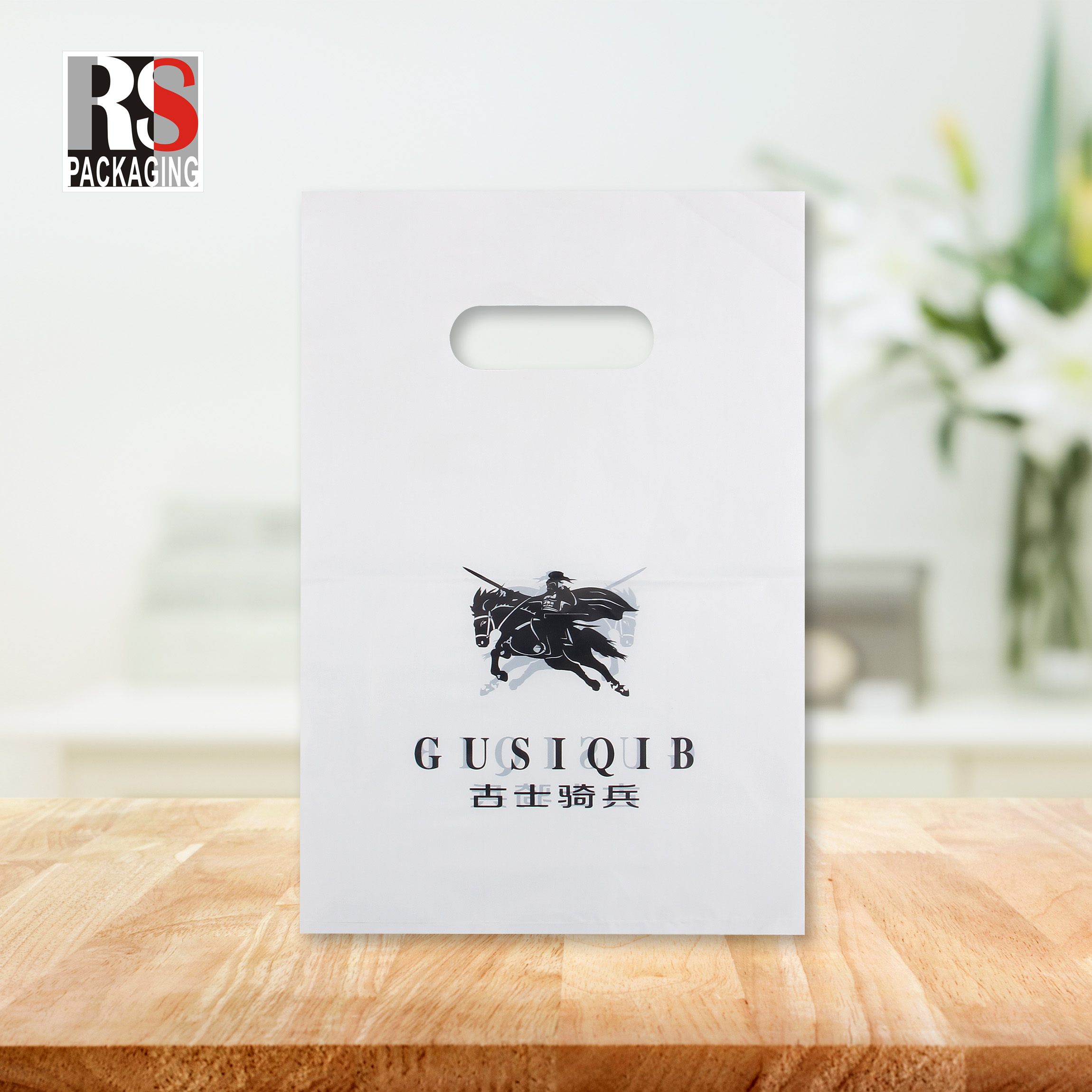 Custom Mylar Die Cut Handle Poly Bags Recyclable Plastic Gift Bag Shopping Bag