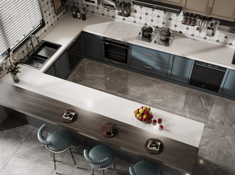 Versatile French Style Kitchen Cabinet With Indigo Blue And Cream Contrasting Design