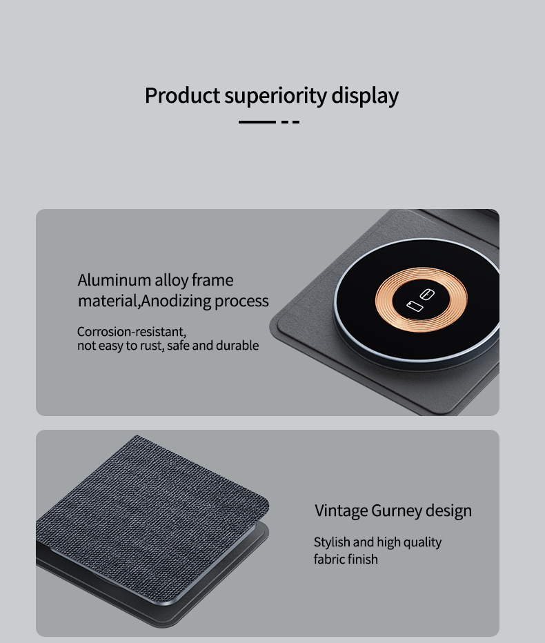 15W Fast Charging 2 In 1 Foldable Wireless Charger with QC3.0 Function and Magnetic Design
