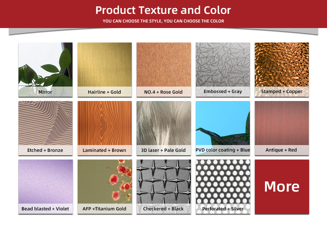 304 316L Stainless Steel Material 0.3-3.0 Thick Anti-fingerprint Surface Finish PVD Coated Stainless Steel Sheet