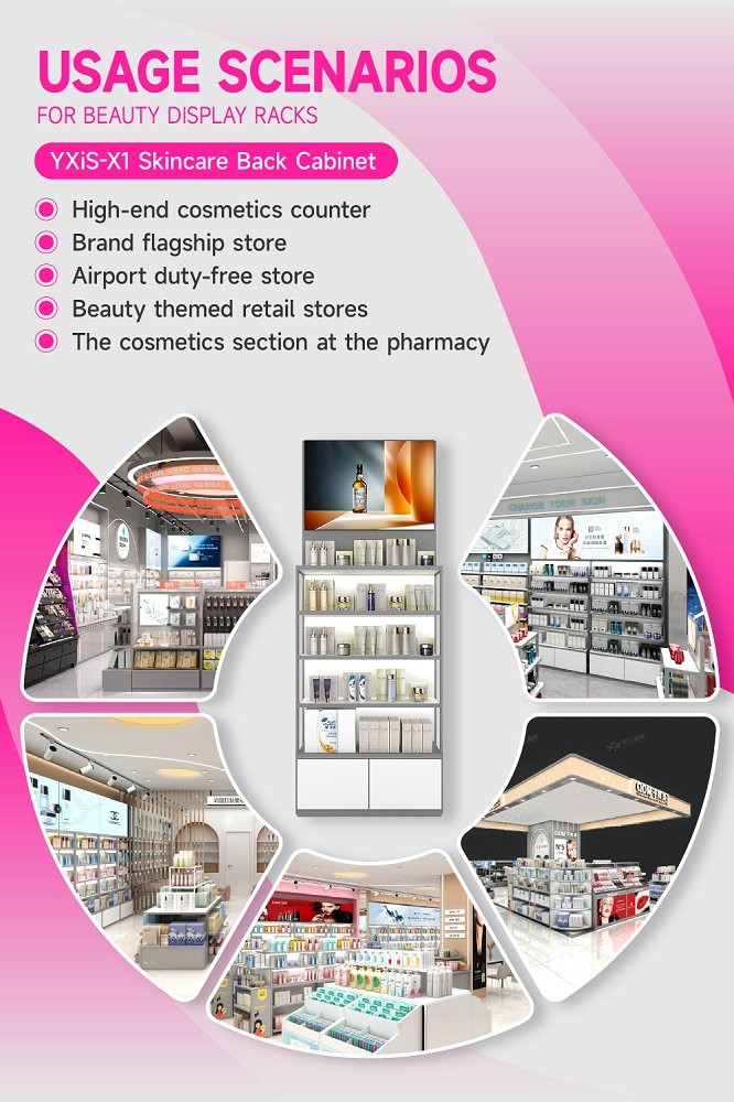 YXiS-X1 40mm Soft Film Light Box Skincare Display Cabinet With Adjustable Shelves