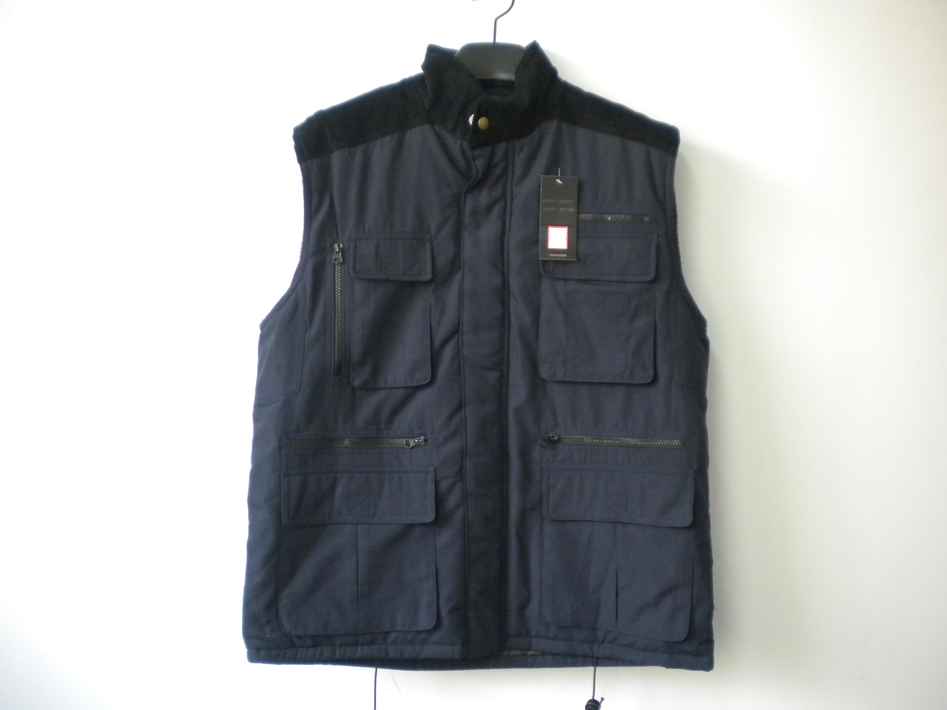 winter vest, warm waist coat, UK style, navy, S-3XL, padding with corduroy shoulder