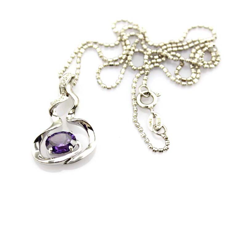 925 Silver Bead Chain Oval 6x8mm Blue Cubic Zircon Pendant Necklace(P34)