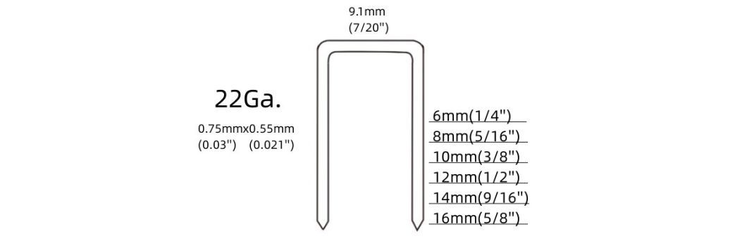 Top-Rated 22 Gauge Staple 3/8 Crown 16mm Air Pneumatic Staple 7116 Furniture Decoration