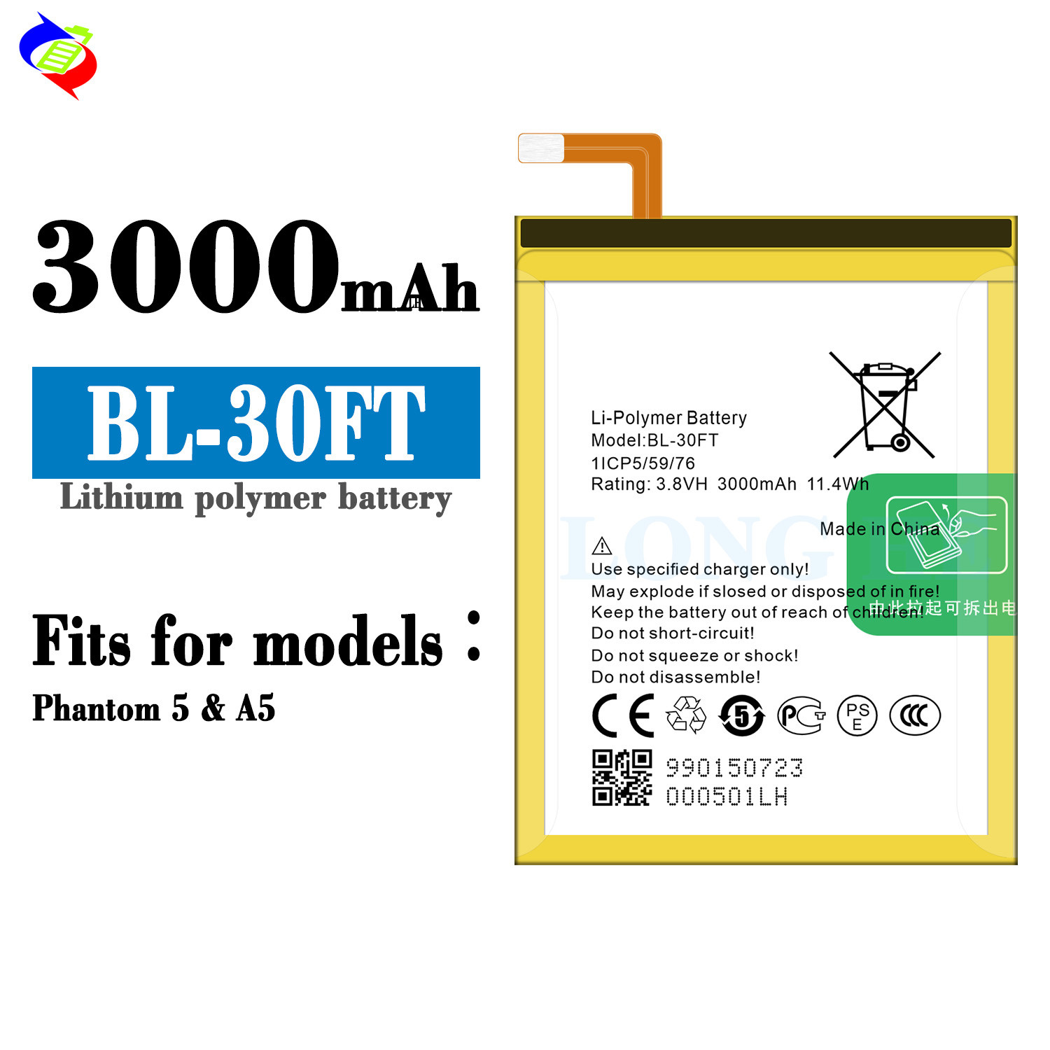 3000mAh Built-in smartphone batterie for Tecno phantom 5 A5 BL-30FT 3.8V Mobile Phone Digital Battery