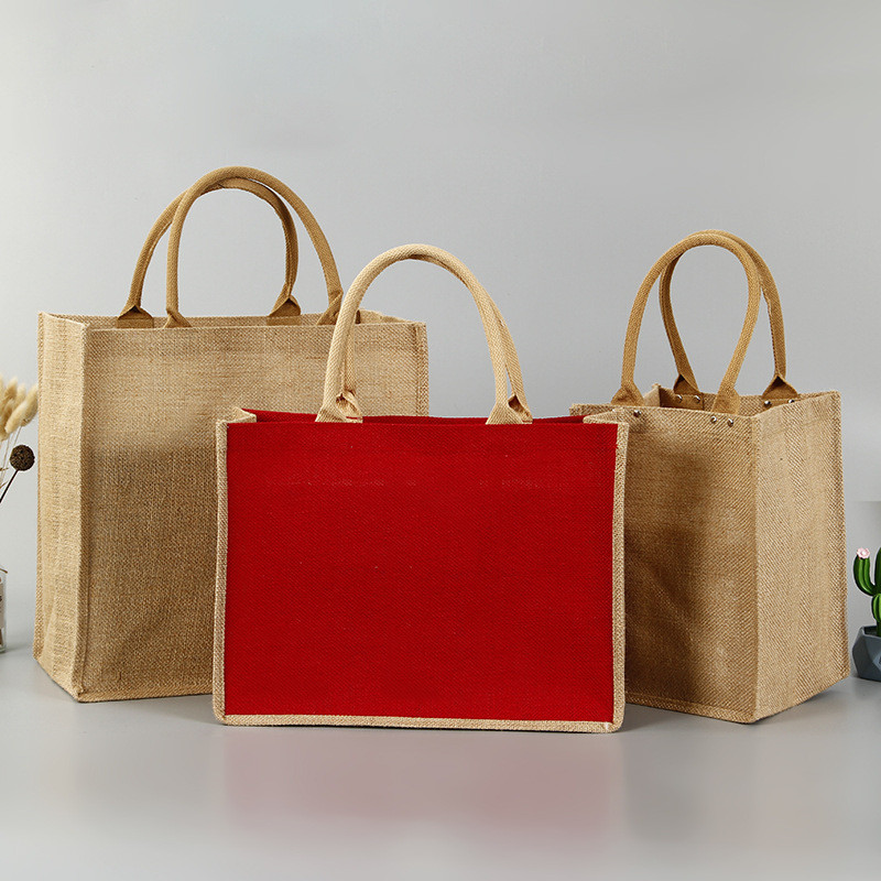 Eco Friendly Printed Cotton Webbing Handle Jute Tote Bags