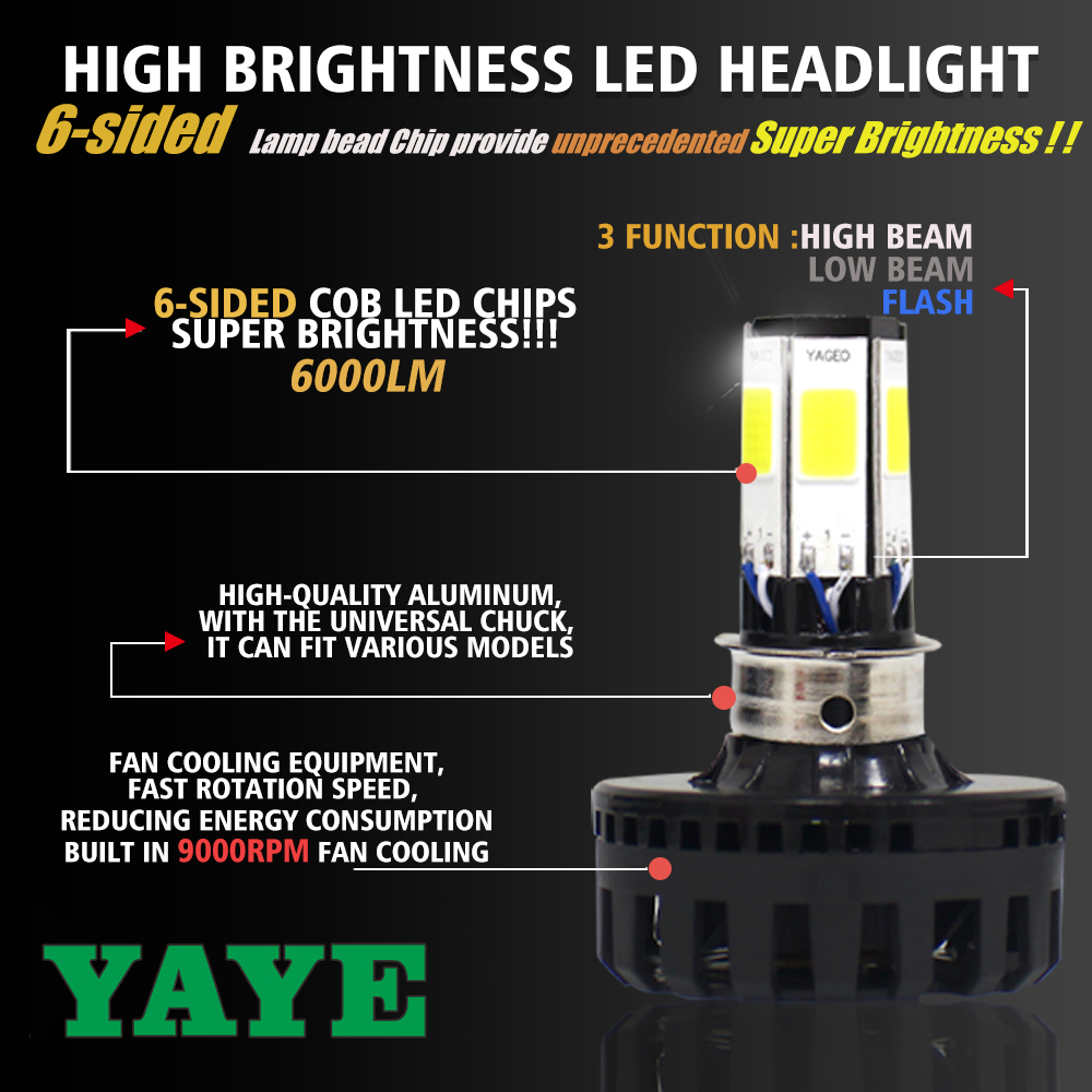 M6 Motorcycle LED Headlight with COB Lamp Bead and 6 Sides Emitting
