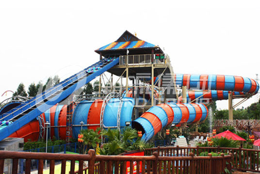 Water Play Equipment Tornado Slide Fiberglass Water Slides with 18m Height Tower for Water Park