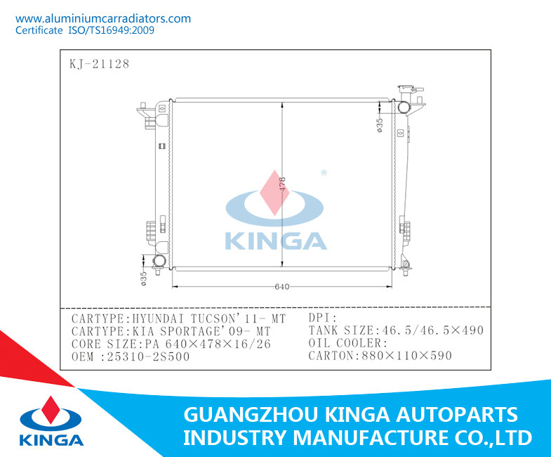 For HYUNDAI TUCSON 2011 / KIA SPORTAGE 2009 -MT 25310-2S550 Aluminum Car Radiators