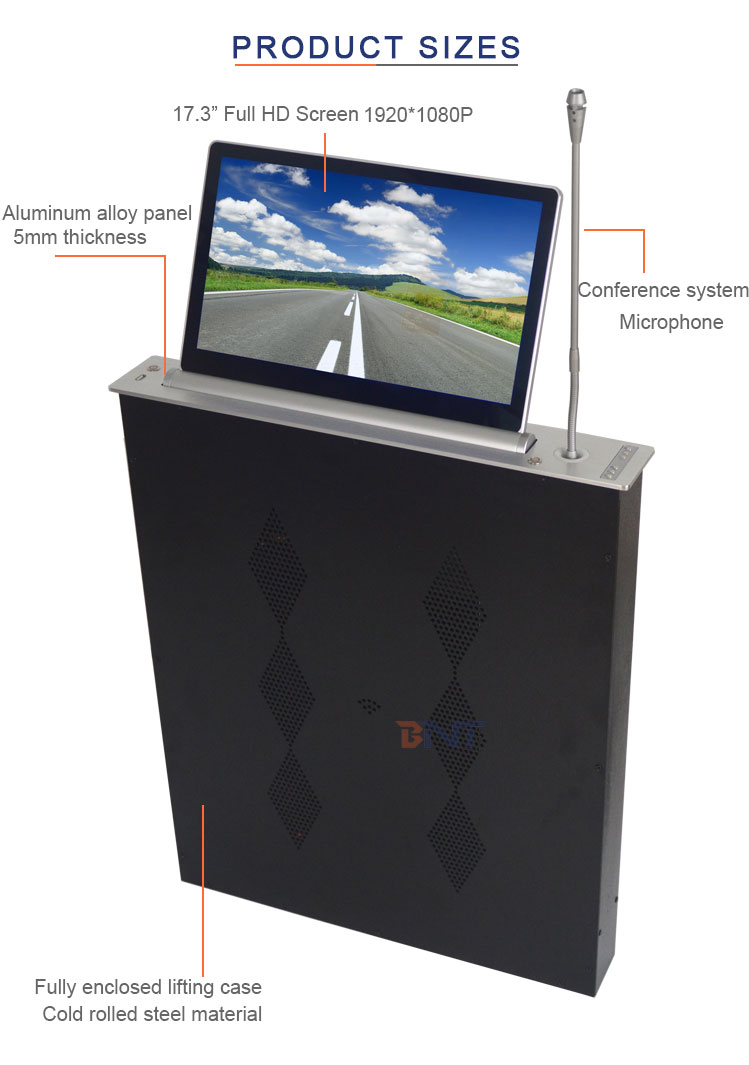 LCD monitor lifting conference system with retractable monitor and discussion mirophone