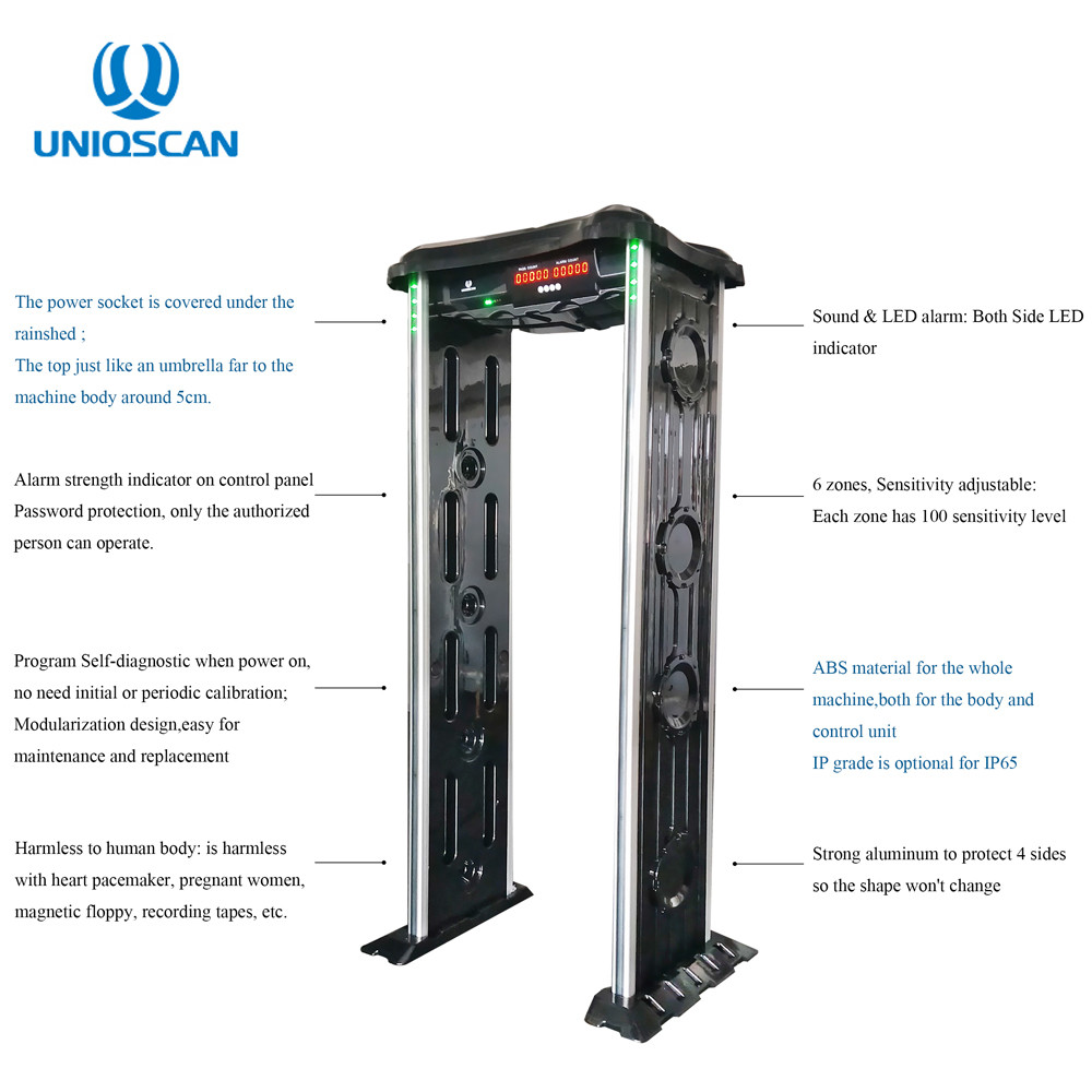 Waterproof IP65 8KHZ ABS Material Walk Through Metal Detector For Outdoor Use