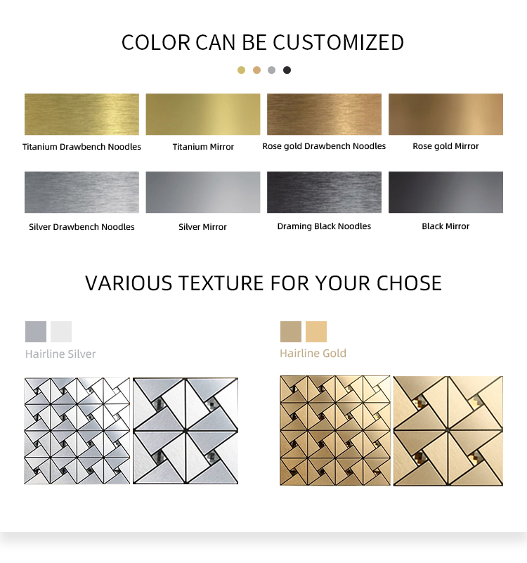 201 304 Hairline Copper Color Stainless Steel Mosaic Tile Backsplash Sheets 6mm