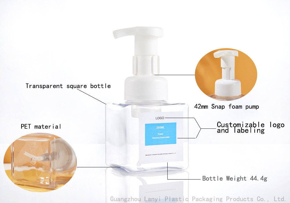 Transparent 250ml PET Plastic Foam Pump Bottle 68*68*143mm