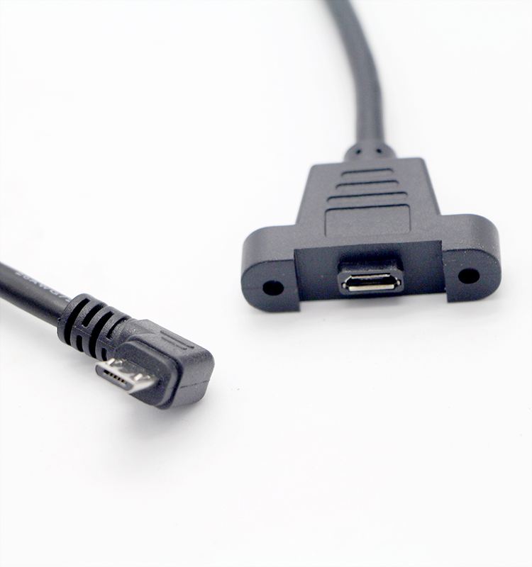 CUSTOM 0.3M 1M 90 Degree Up Down Left Right Angle Screw Micro Panel Mount USB Extension Cable