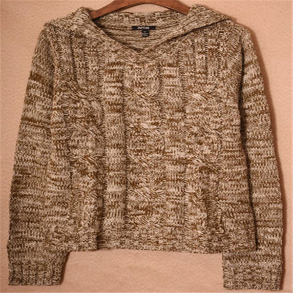 100% Acrylic Casual Neck Ladies Hoodie Sweater With Two Pockets