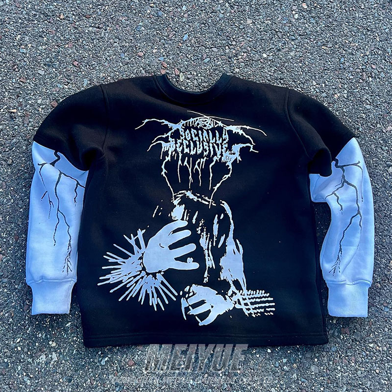 Custom Screen Print Logo Double Layer Long Sleeve 100% Cotton Tshirt Workout Streetwear Men Oversized Sweatshirt T Shirt for Men