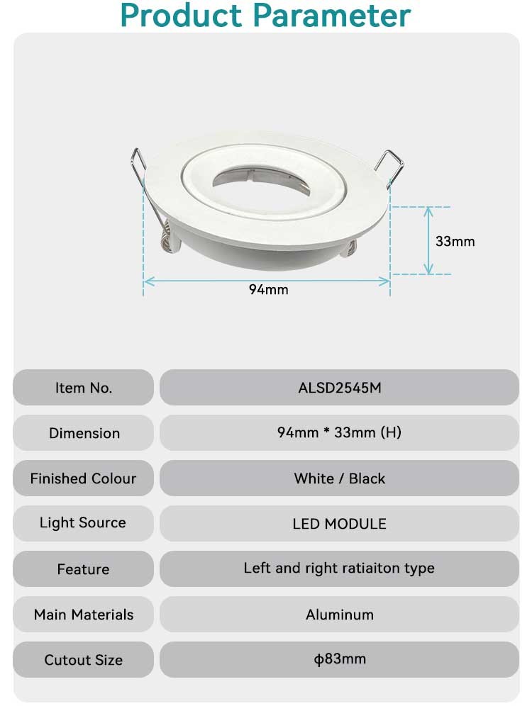 Architectural Die-Cast Aluminum Recessed Spotlight Frame With 20° Tilt And Bi-Directional Rotation
