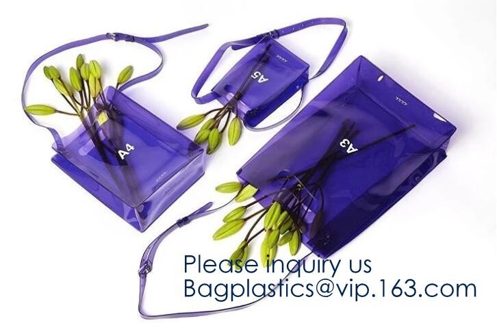 Waterproof All Over Printing PVC Coating Tote Shoulder Fabric Shopping Bag With Gusset And Lining,Jelly Clear Plastic PV