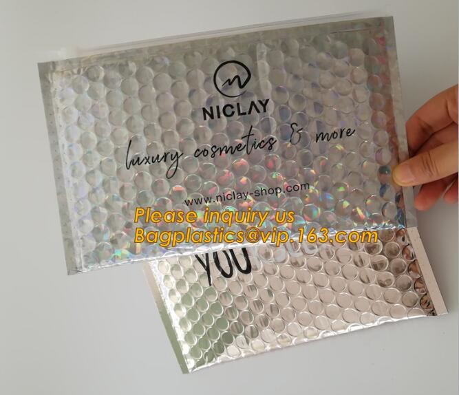 Holographic Factory Shiny gold Cosmetic bag Zipper Bubble Bag zip-lock Slider Padded Mailer metallic bubble zipper bagea