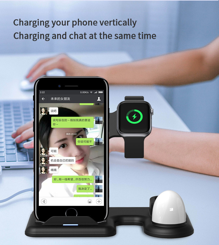 4 In 1 9V 5V 2A Qi Wireless Charge Dock With LED Night Light