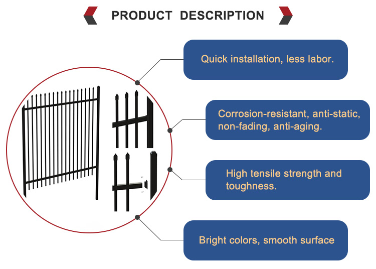 Black Tubular Steel 6 Aluminum Fence Ornamental Residential