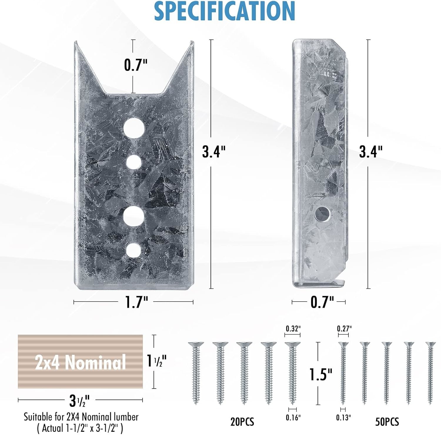 Wood Rail Fence Bracket Kit 10 Pack Metal 2x4 Includes Galvanized Screws