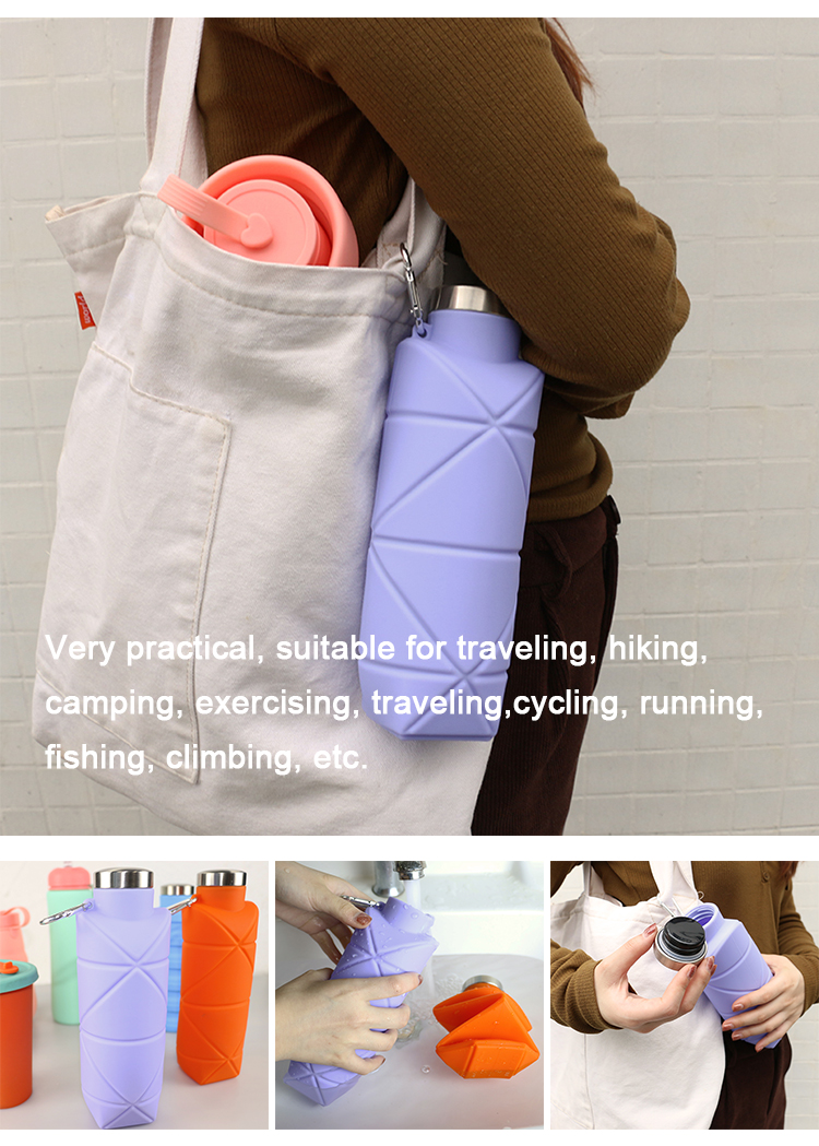 Leakproof Foldable Silicone Drinking Bottle BPA Free For Travel Camping