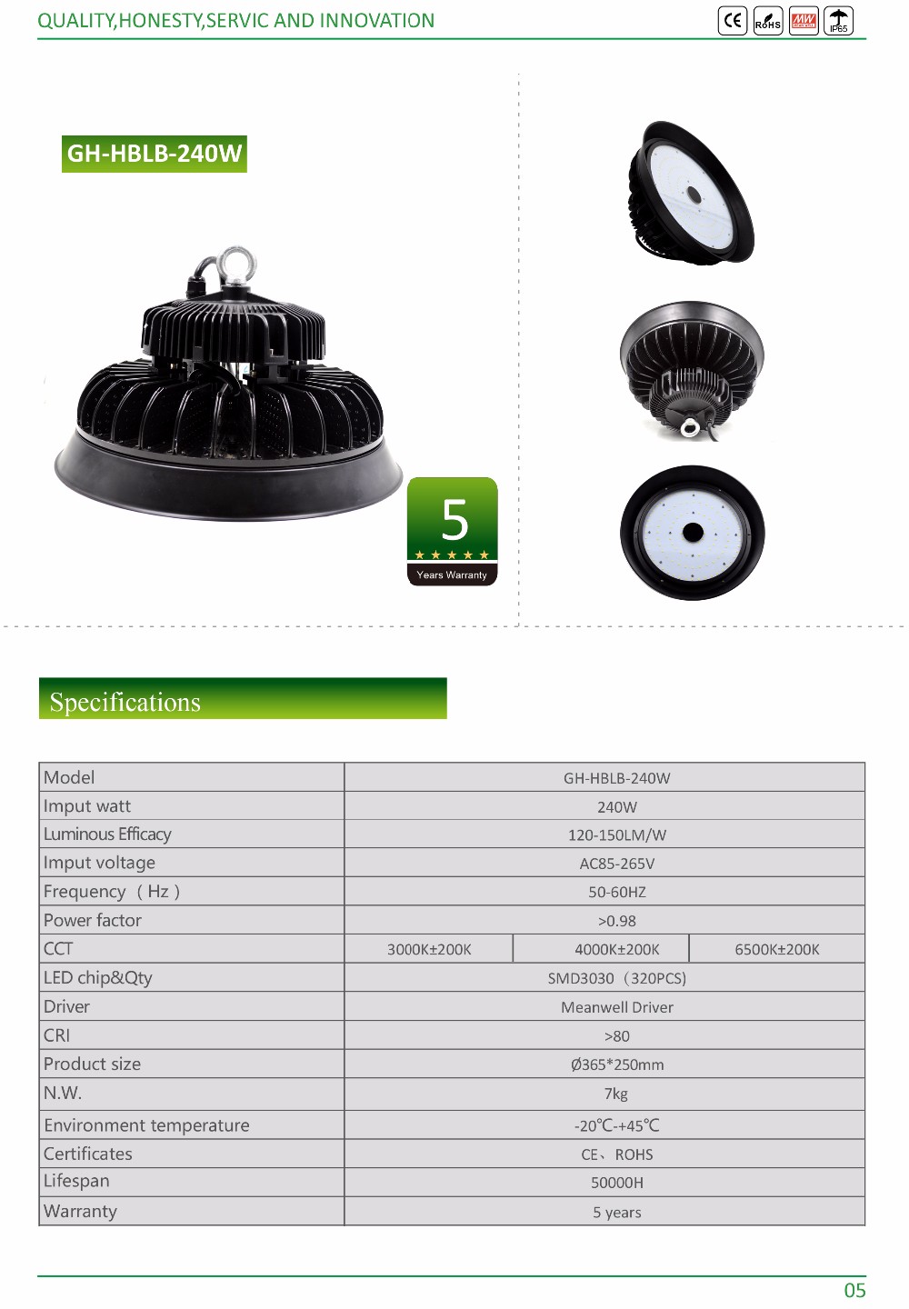 Industrial LED UFO High Bay Light IP65 Outdoor Aluminium Alloy Tempered Glass