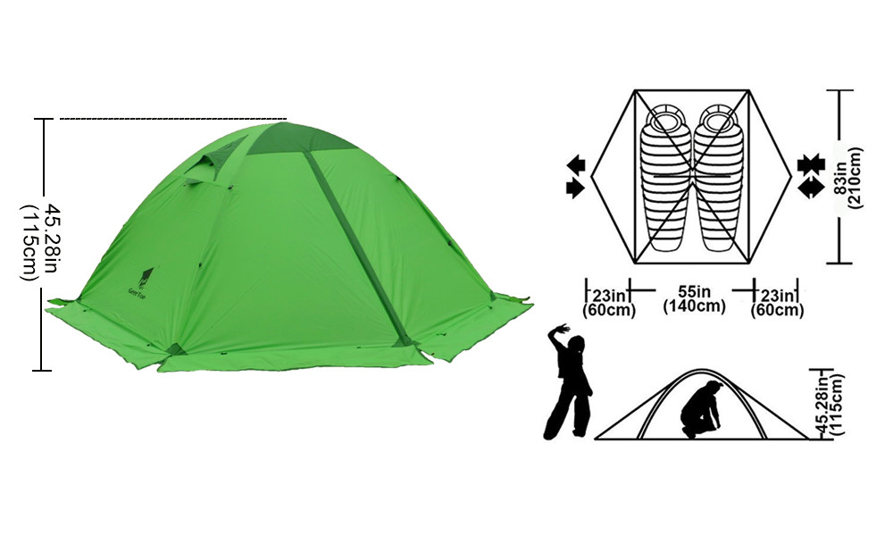 Outdoor Travel Waterproof Tent Tarps Aluminum Pole 4 Season 2 Person Green Camping Tent