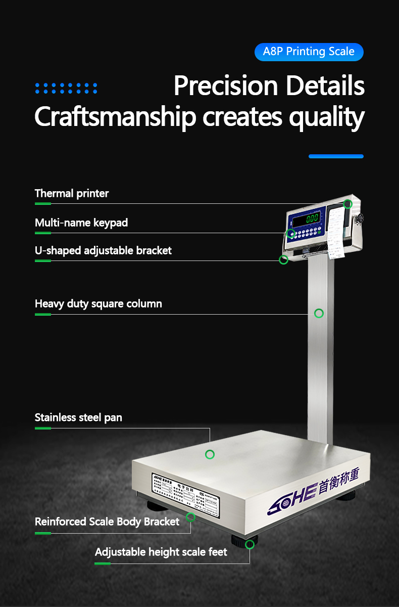 Stainless Steel LED Display Advanced A8SP Printing Industrial Platform Scale 60cm*80cm