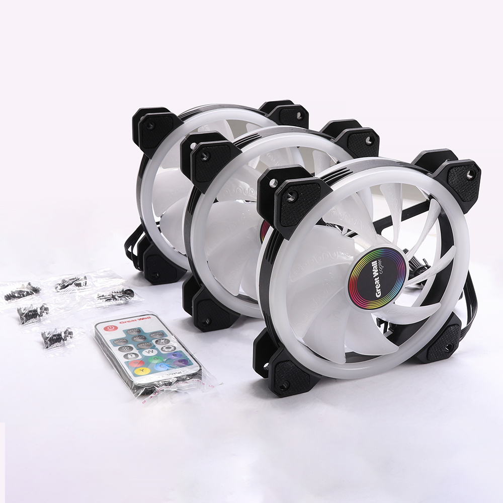 RGB Computer Fan 120mm 4pin Dual Aura Fan with Remote Controller Computer RGB Cooling Fans