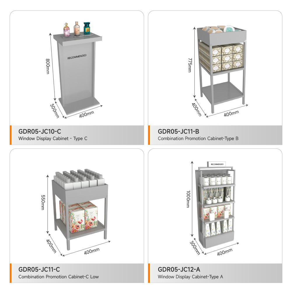 Display Stand Grey Wooden Showcase Cabinet For Branding Store Design And Fashion-Forward Display Showcase
