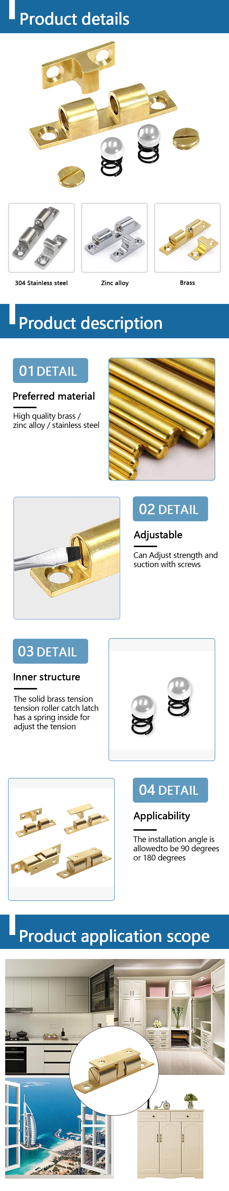 Solid Brass Ball Tension Catch Latch For Furniture Cupboard Cabinet Door