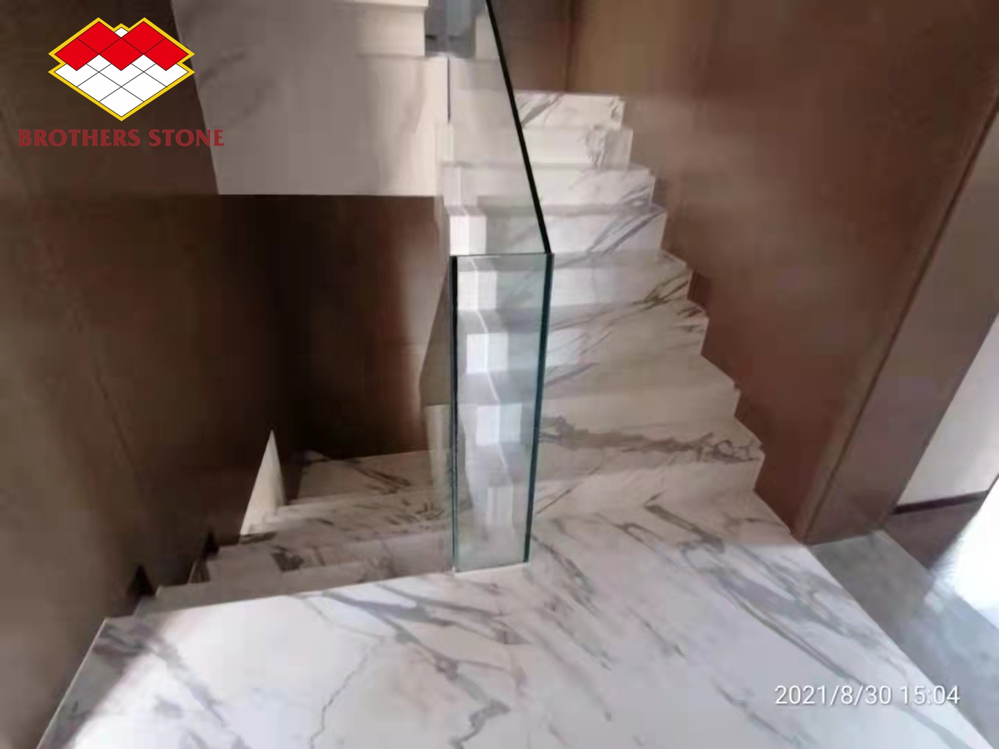 Polished Calacatta Gold Steps on Italy Marble Staircases in Modern Luxury Stone Interior