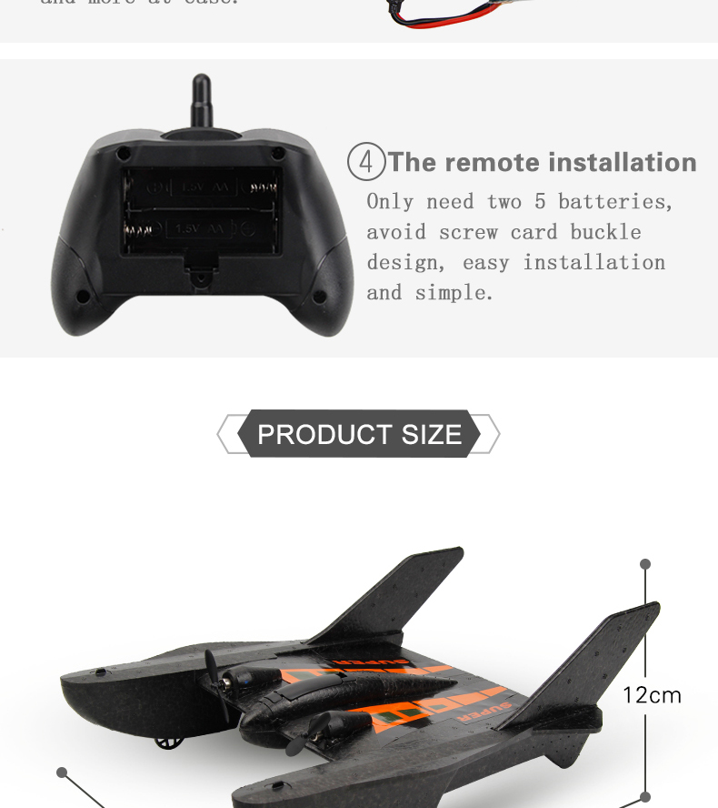Durable and State of Assembly Toys Outdoor Rc Plane Remote Control Airplane 2.4ghz 2 Channels Rc Airship Black Foam Flying Toy