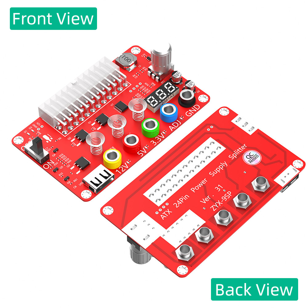 ATX Power Supply Breakout Board and Acrylic Case Kit with ADJ Adjustable Voltage Knob