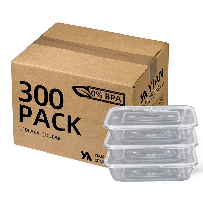 500ml Clear/Black Rectangular PP Disposable Plastic Food Container Microwaveable Food Bento Storage Lunch Box