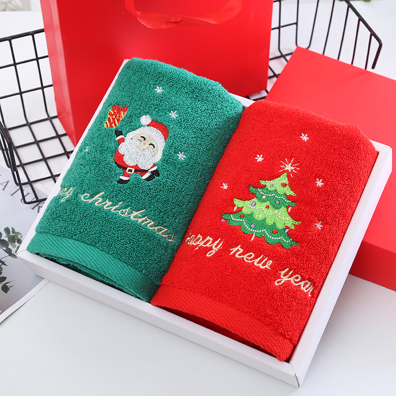 ALL Age Christmas Towels Pure Cotton Face Towels in 2 Gift Boxes for Gifts and ALL Ages