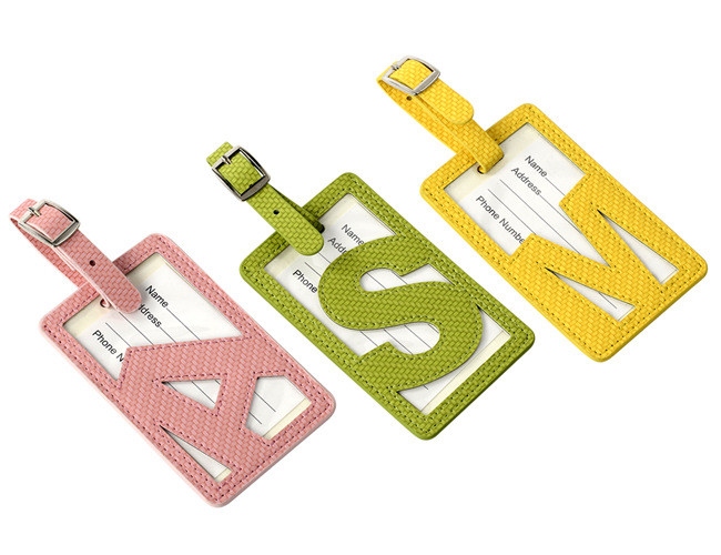 Green Travel Color Luggage Tag Pu Leather Hollow Pattern Tag