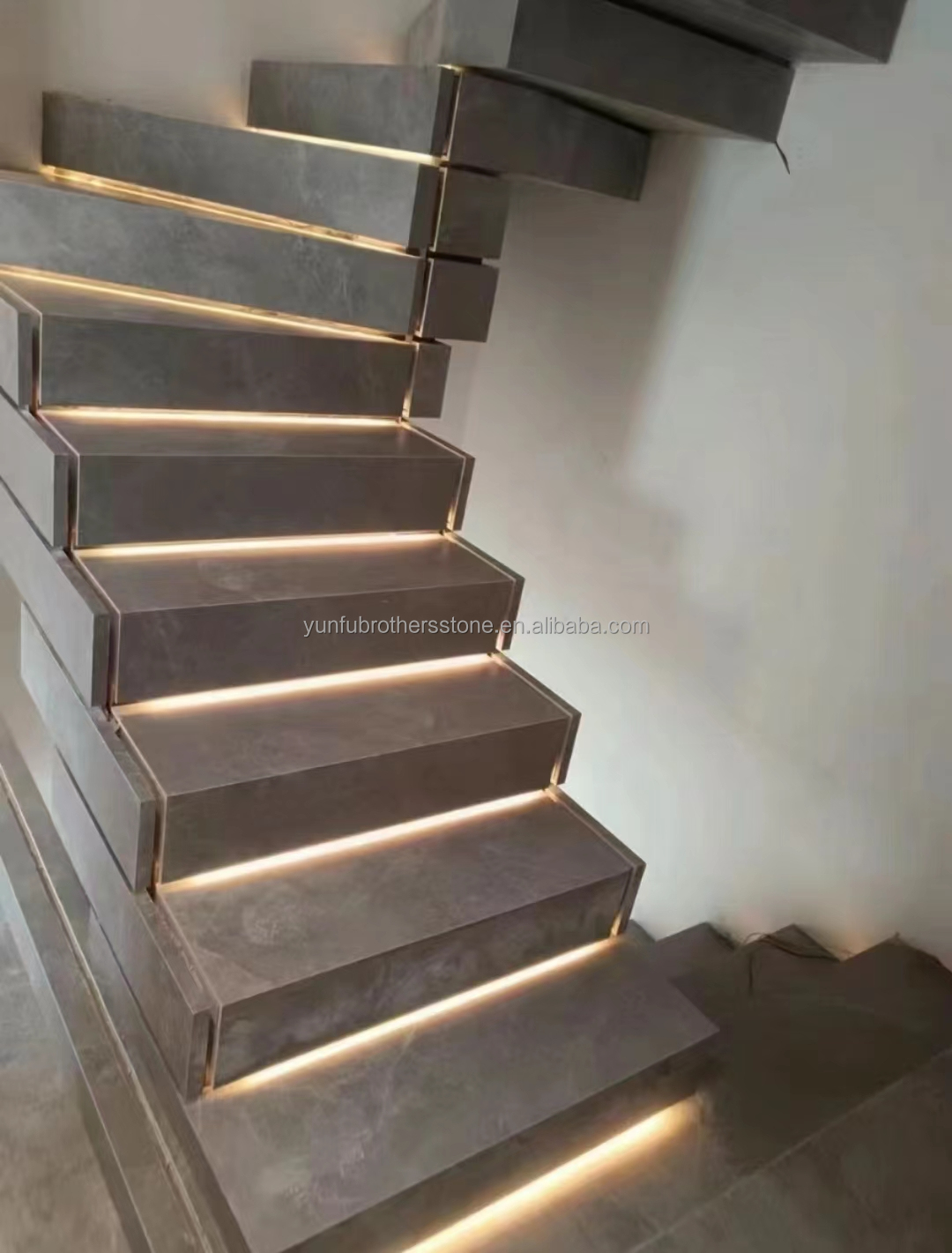 Glossy Anti Slip Artificial Stone Stairs Tiles for Indoor Straight Stair Modern Design