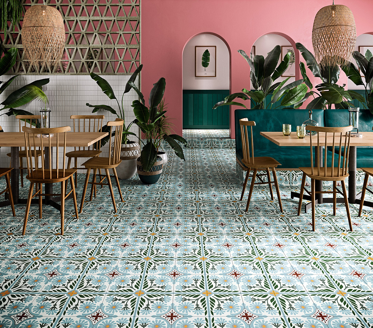 Acid-Resistant Gray And Green 20x20cm Ceramic Rustic Tile For Dining Room And Durable Tile For Bathroom